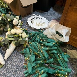 Cutlery wrapped Green napkin with Gold Ribbon Accents - (70)